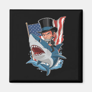 Abe Lincoln Riding Shark Awesome Fourth Of July Gr Magnet