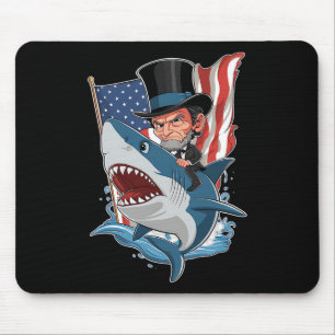 Abe Lincoln Riding Shark Awesome Fourth Of July Gr Mouse Mat