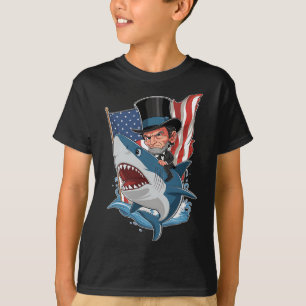 Abe Lincoln Riding Shark Awesome Fourth Of July Gr T-Shirt