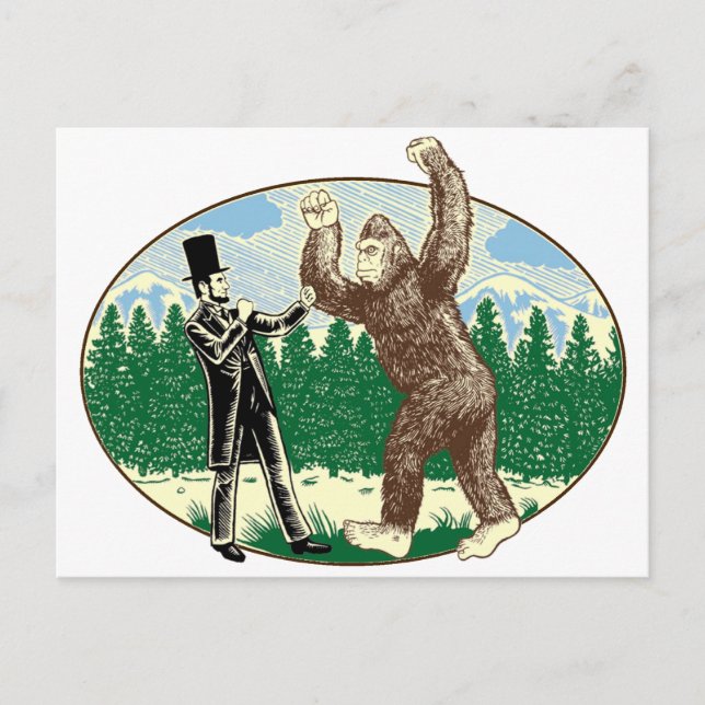 ABE LINCOLN: SASQUATCH HUNTER - Funny Bigfoot Logo Postcard (Front)
