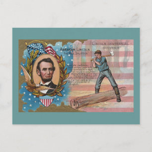 Abe Lincoln Splitting Rails Centennial Souvenir Postcard