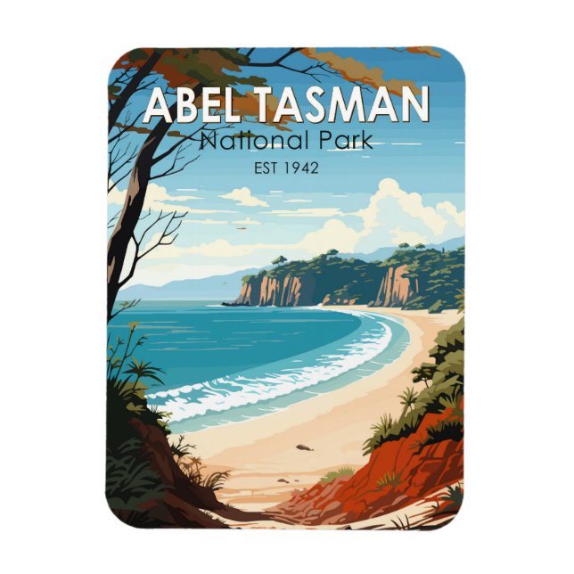 Abel Tasman National Park New Zealand Travel Retro Magnet (Vertical)
