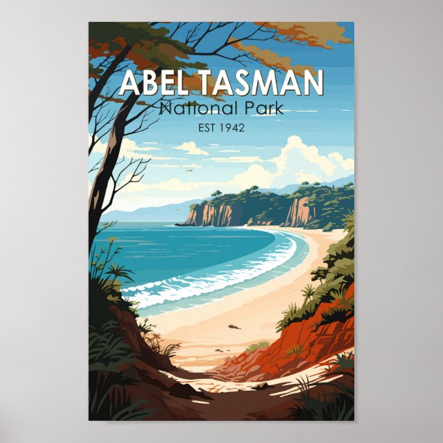 Abel Tasman National Park New Zealand Travel Retro Poster (Front)