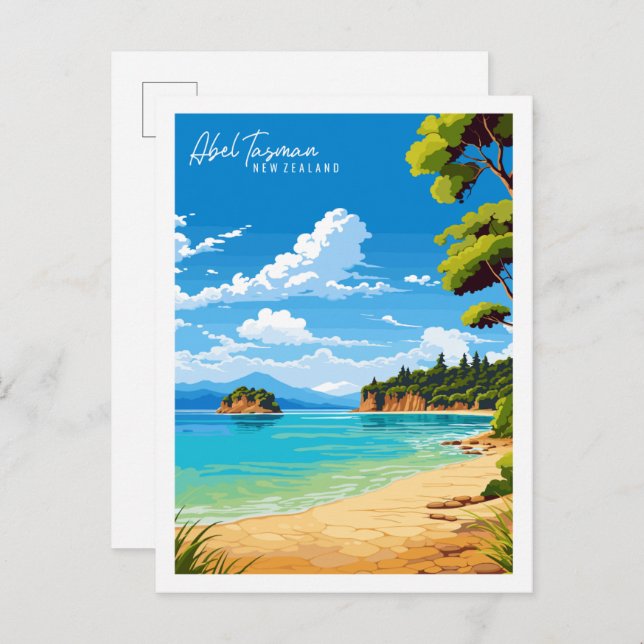 Abel Tasman New Zealand travel illustration Postcard (Front/Back)