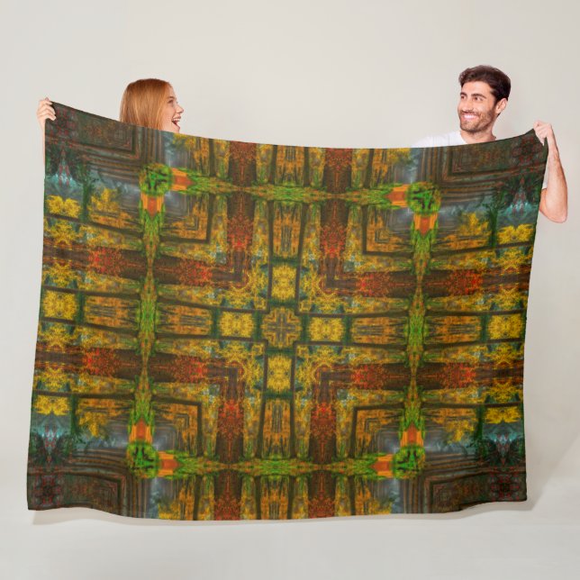 Abenaki Native Forest Spirit Mandala Fleece Blanket (In Situ)