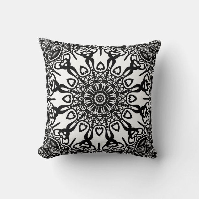 Abenaki Tribal Black White Pattern Cushion (Front)
