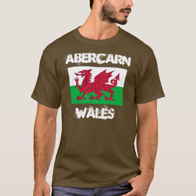 Abercarn, Wales with Welsh flag T-Shirt (Front)