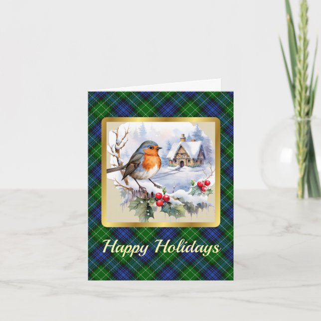 Abercrombie Crest/Tartan w/Robin Personalised Xmas Card (Front)