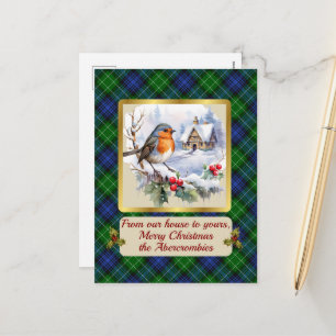 Abercrombie Crest/Tartan w/Robin Personalised Xmas Holiday Postcard