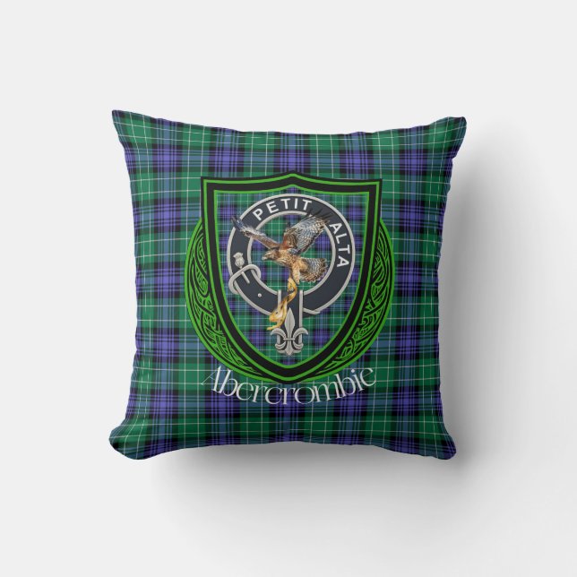 Abercrombie Scottish Clan Tartan & Crest Cushion (Front)