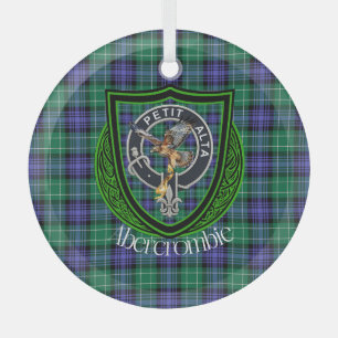 Abercrombie Scottish Clan Tartan & Crest Glass Tree Decoration