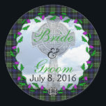 Abercrombie Scottish Wedding Favour Classic Round Sticker<br><div class="desc">Scottish Wedding themed customisable Favour using one of the Scottish tartans of the Abercrombie family name. Customisable Wedding Favour information is framed in the centre with a wreath of Scottish Thistles and a silver Celtic knot at the base. Perfect for Scottish themed or destination weddings. If you would like another...</div>