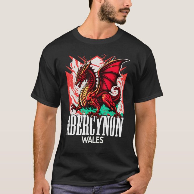 Abercynon Wales Welsh Flag Y Ddraig Goch Dragon T-Shirt (Front)