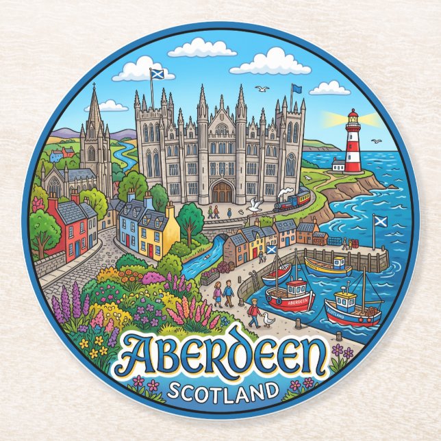 Aberdeen Scotland Round Paper Coaster (Front)