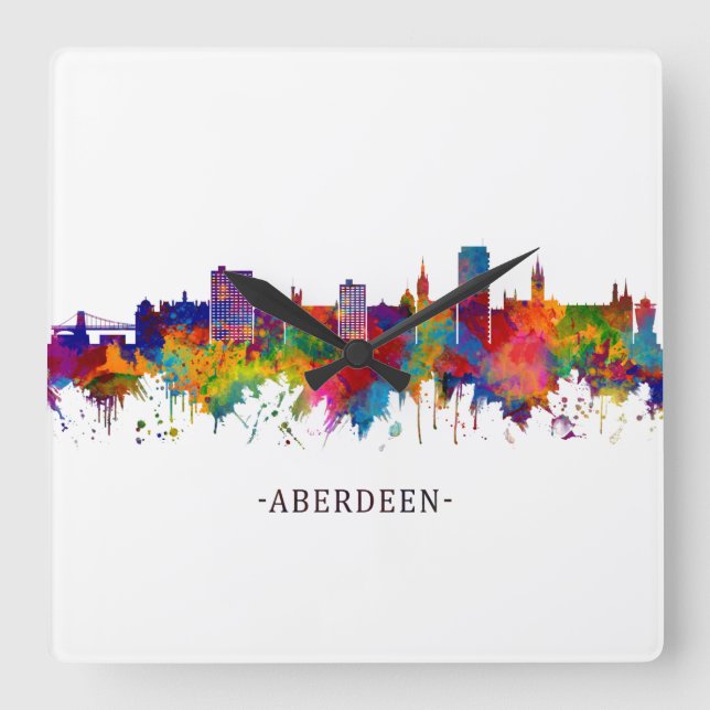 Aberdeen Scotland Skyline Square Wall Clock (Front)