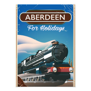 Aberdeen Scotland vintage train travel poster