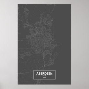 Aberdeen, Scotland (white on black) Poster