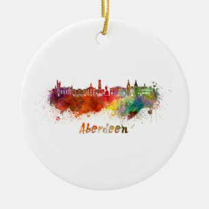 Aberdeen skyline in watercolor ceramic tree decoration