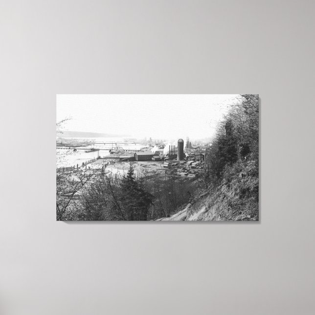 Aberdeen, WA Town View Mill and Harbour Photograp Canvas Print (Front)