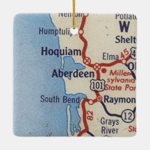Aberdeen WA Vintage Map Ceramic Ornament