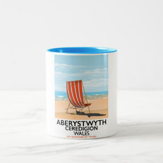 Aberystwyth Wales seaside travel poster Two-Tone Coffee Mug