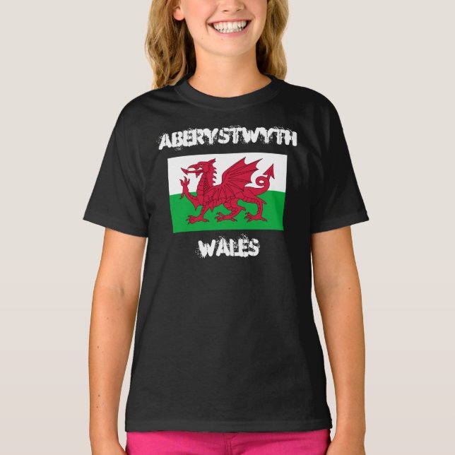 Aberystwyth, Wales with Welsh flag T-Shirt (Front)