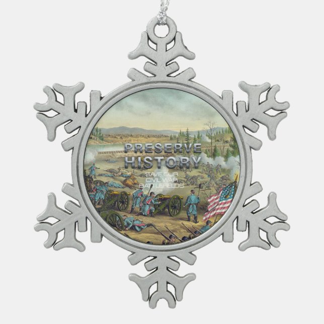 ABH Civil War Battlefield Preservation Snowflake Pewter Christmas Ornament (Front)
