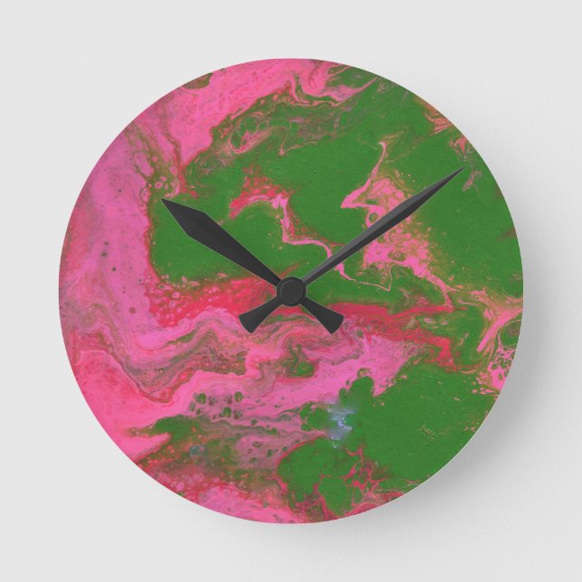 Abigail 2 Crazy Pink Green Abstract Clock (Front)