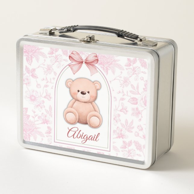 Abigail | Custom Pink Teddy Bear Nursery Design  Metal Lunch Box (Front)