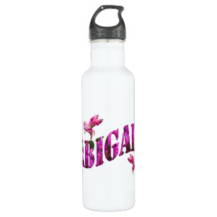 Abigail, Girls Name Logo Made From Pink Flowers, 710 Ml Water Bottle