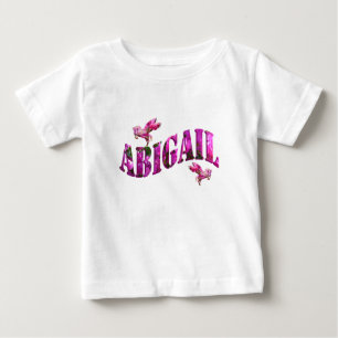 Abigail, Girls Name Logo Made From Pink Flowers, Baby T-Shirt