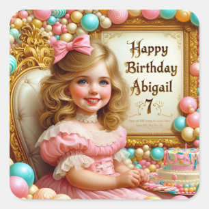 ABIGAIL~ HAPPY 7th BIRTHDAY ~ Balloons ~ Square Sticker