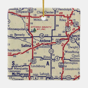 Abilene and Salina KS Vintage Map Ceramic Ornament