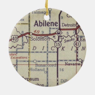 Abilene Kansas Vintage Map Ceramic Tree Decoration