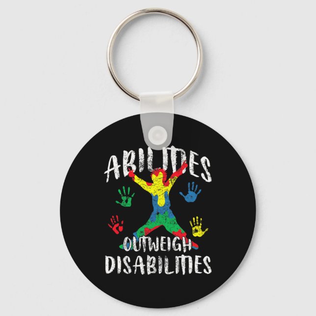 Abilities Outweigh Disabilities Autism Awareness P Key Ring (Front)