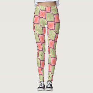 ABL - 069 - Green and Salmon butterfly Leggings