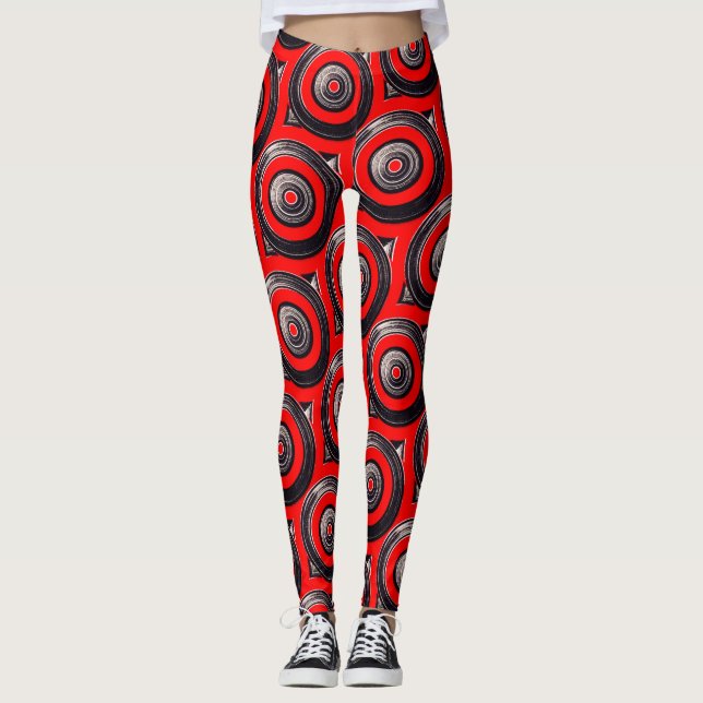 ABL - 145 - Black and Red Circles Leggings (Front)