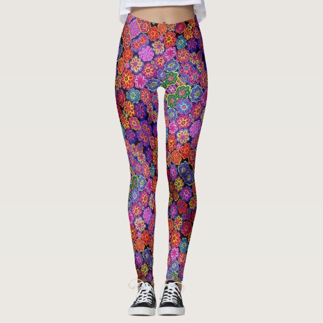 ABL - 185 - Colourful Flowers- Leggings (Front)