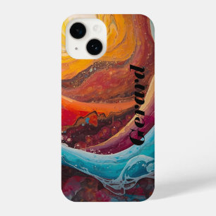 Ablaze Currents – Dynamic Sunset Water Art Print iPhone 14 Case