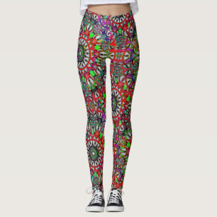 Abnormal red green colourful kaleidoscope mandala leggings