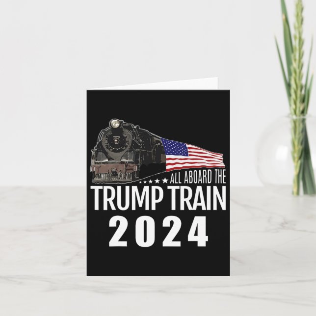 Aboard The Trump Train 2024 American Flag 2  Card (Front)