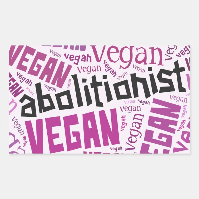 "Abolitionist Vegan" Word-Cloud Mosaic Rectangular Sticker (Front)