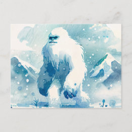 Abominable Snowman Winter Watercolor Postcard