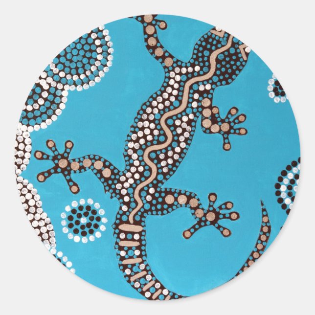 Aboriginal Art, Gecko, Point Painting, Dot Paintin Classic Round Sticker (Front)