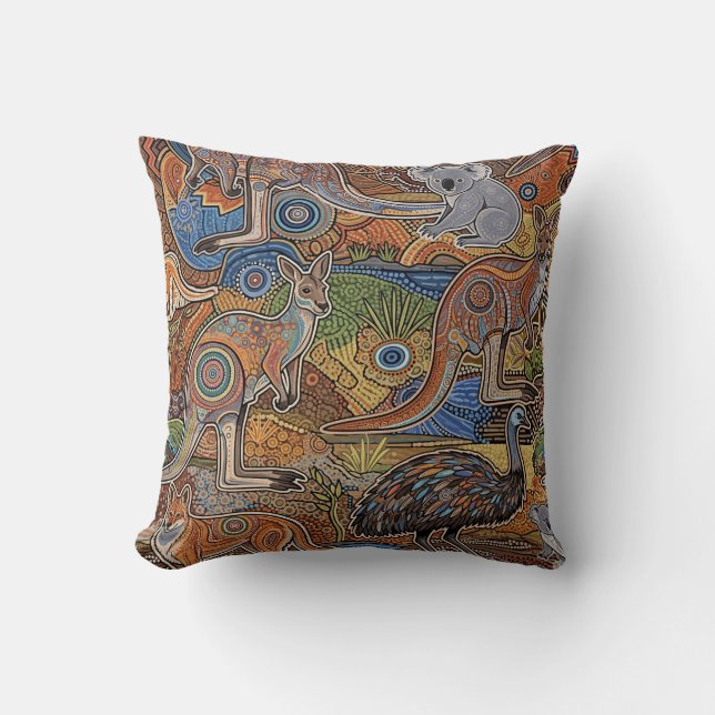 ABORIGINAL ART OF AUSTRALIAN NATIVE ANIMALS CUSHION (Front)