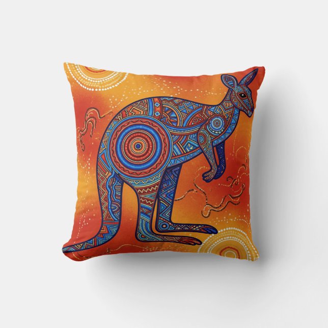 ABORIGINAL ART OF KANGAROO CUSHION (Front)