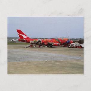 Aboriginal art, Quantas 747, Kingsford Smith Airpo Postcard