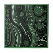 Aboriginal art style green 7 of 9 Ceramic Tile