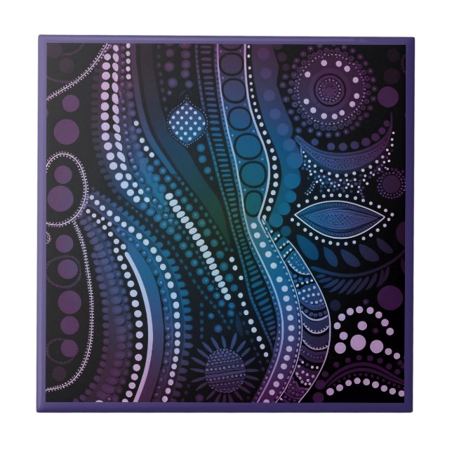 Aboriginal art style purple 7 of 9 Ceramic Tile (Front)
