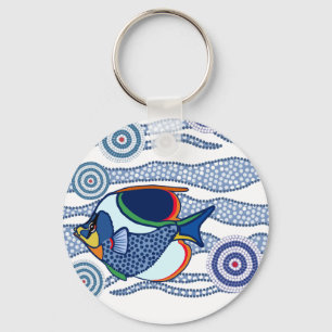 Aboriginal Dot Art Fish-01 Key Ring